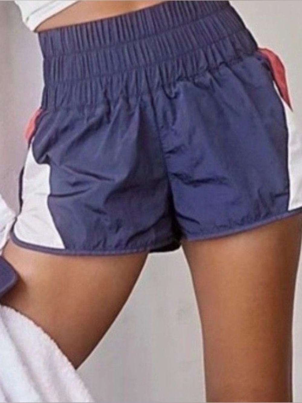 Free People Movement Shorts XS NWT Navy Red White Smocked High Rise Running Athl